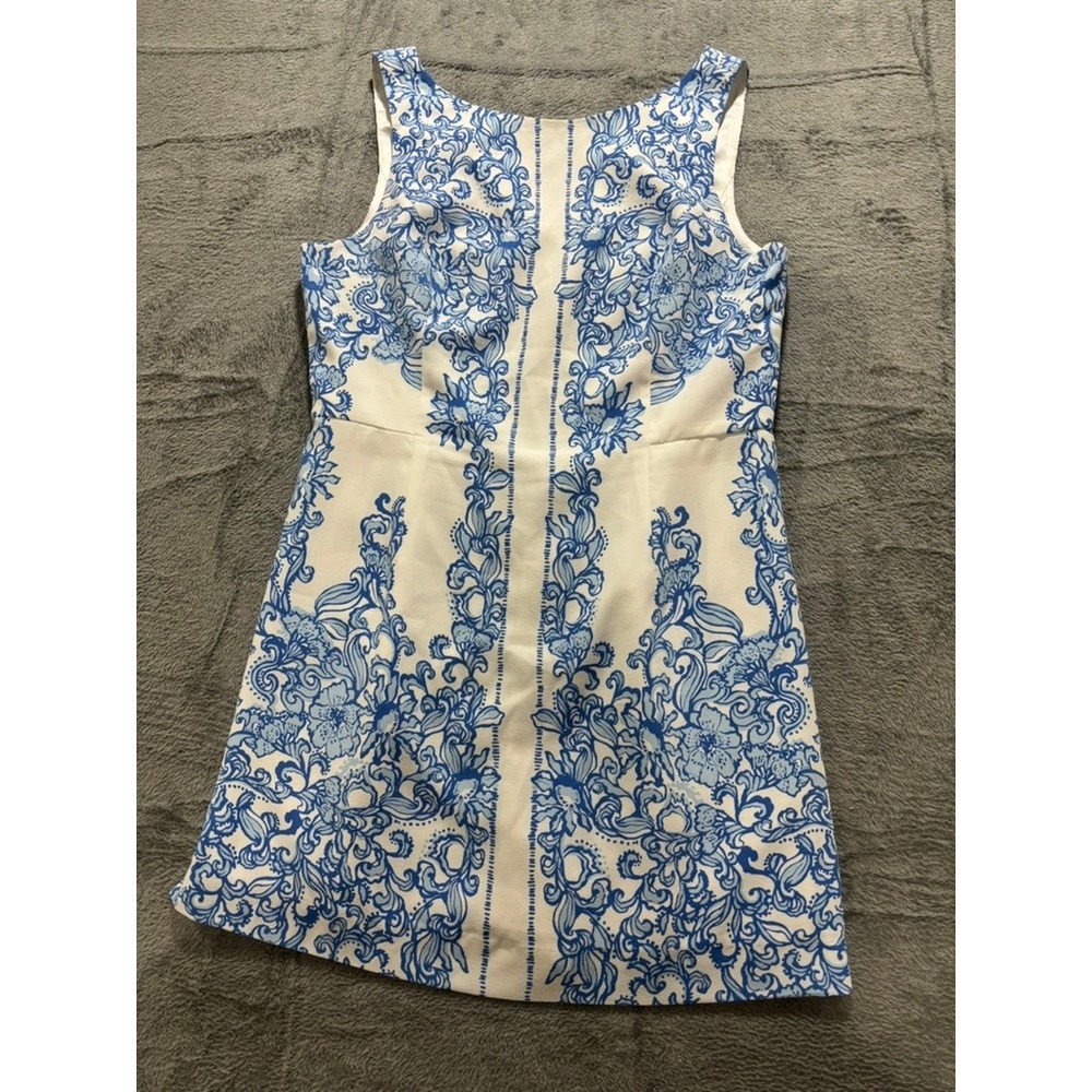 Lilly Pulitzer Dress Womens 12 Blue White Floral Sleeveless A Line Preppy - Picture 2 of 13